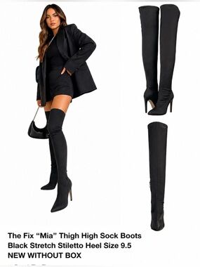 The Fix “Mia” Thigh High Sock Boots Black Stretch Stiletto Heel Size 9.5 NWB